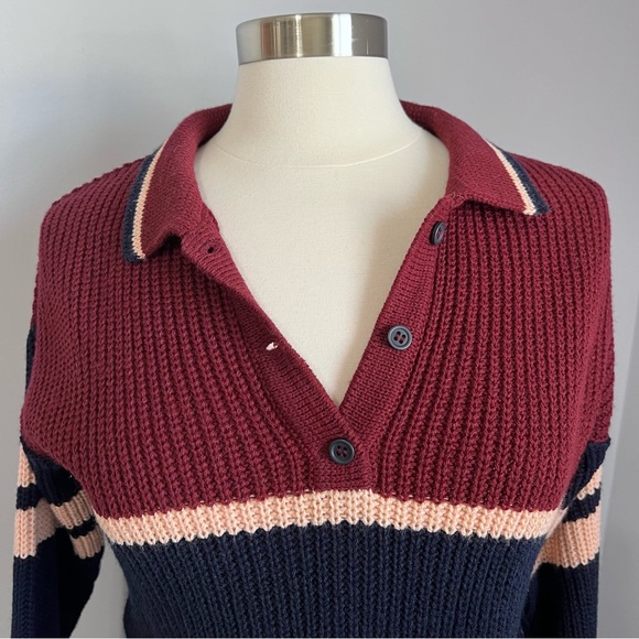 Urban Outfitters S-P Color Block Striped Henley Button Sweater - Picture 9 of 16